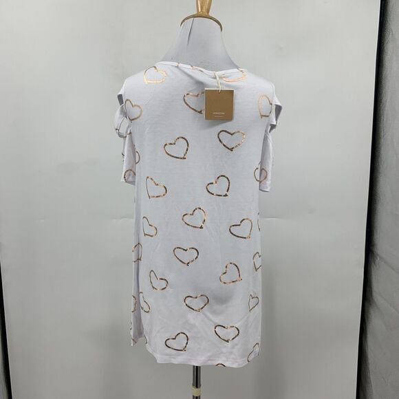 Noracora Top Womens L White Heart Cutout Cold Shoulder Zip V Neck Short Sleeves - Picture 5 of 14
